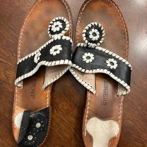 Jack Rogers Black White Navajo Leather Sandals – Classic Preppy Style Size 8